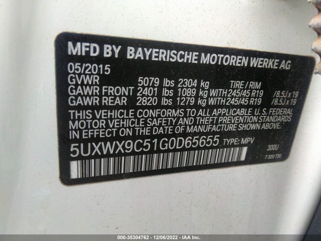 2016 BMW X3, VIN: 5UXWX9C51G0D65655