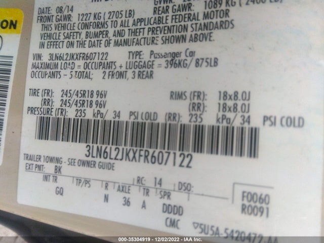 Lincoln MKZ 2015 3LN6L2JKXFR607122 Image 10