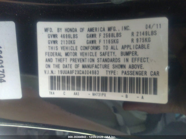 Acura Tl Auto 2012 19UUA8F2XCA004983 Image 9