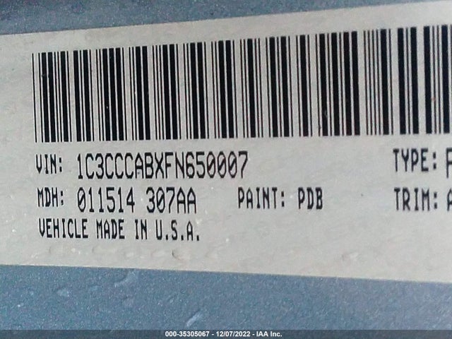 2015 CHRYSLER 200 LIMITED VIN: 1C3CCCABXFN650007