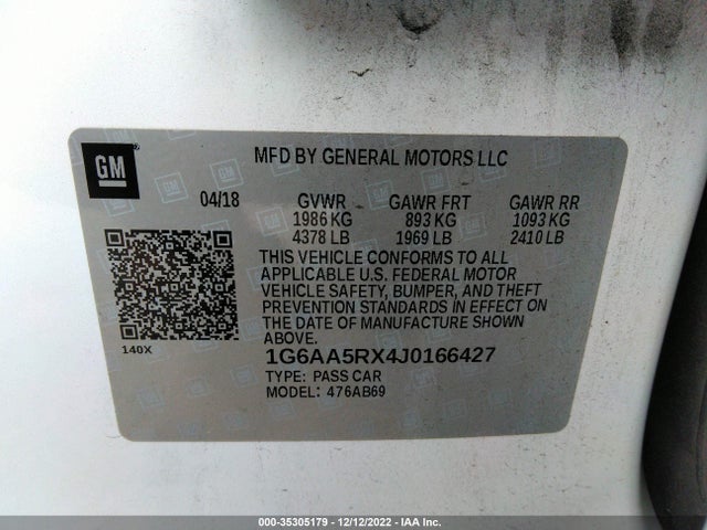 1G6AA5RX4J0166427 Cadillac Ats Sedan Rwd