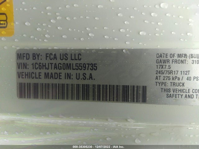 2021 Jeep Gladiator, VIN: 1C6HJTAG0ML559735