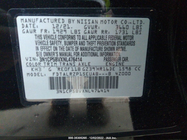 2022 Nissan Kicks, VIN: 3N1CP5BVXNL476414