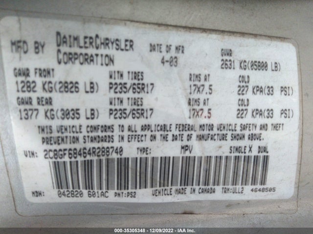 Chrysler Pacifica 2004 2C8GF68464R288740 Image 10