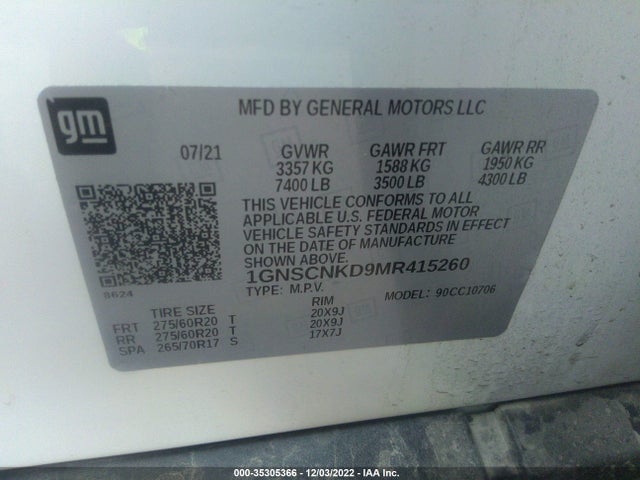 Chevrolet Tahoe Lt 2021 1GNSCNKD9MR415260 Image 9