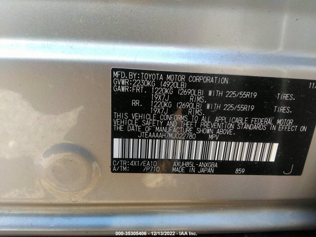 2021 Toyota Venza, VIN: JTEAAAAH7MJ022780