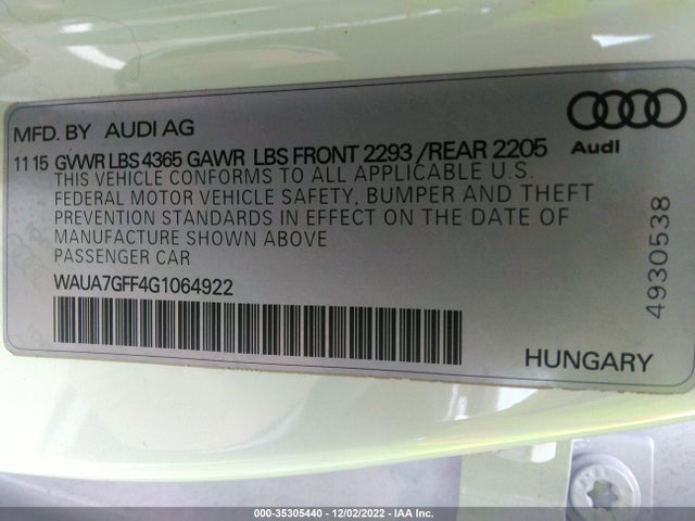 2016 Audi A3, VIN: WAUA7GFF4G1064922