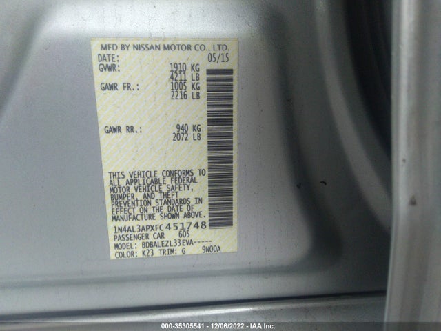 2015 NISSAN ALTIMA 2.5 VIN: 1N4AL3APXFC451748