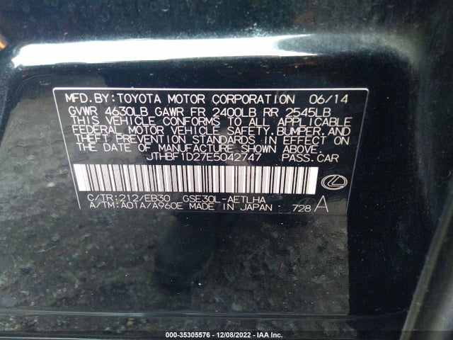 Lexus IS 250 2014 JTHBF1D27E5042747 Image 10