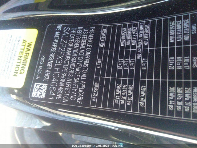 2020 Land Rover Range Rover Evoque, VIN: SALZP2FX3LH040641