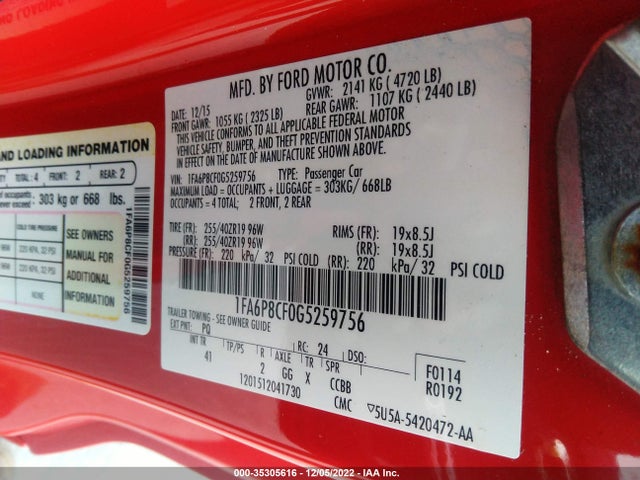 2016 Ford Mustang, VIN: 1FA6P8CF0G5259756