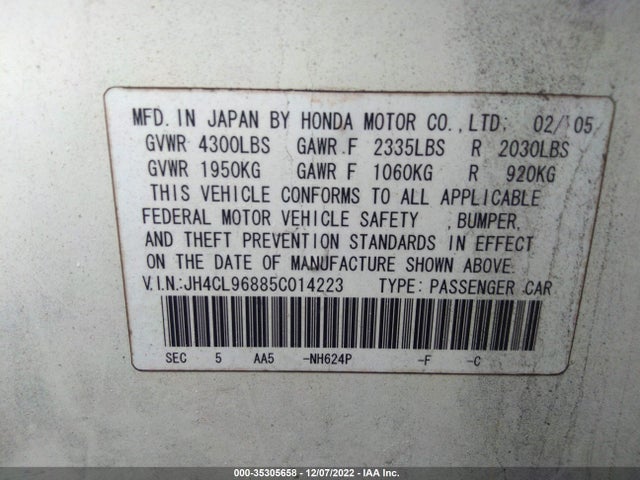 2005 ACURA TSX VIN: JH4CL96885C014223