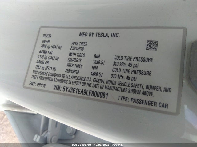 Tesla Model 3 Standard Range 2020 5YJ3E1EA9LF800081 Image 10
