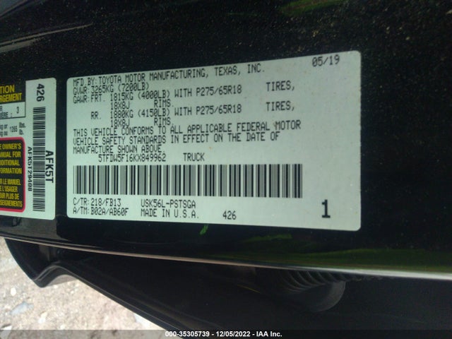 2019 Toyota Tundra, VIN: 5TFDW5F16KX849962