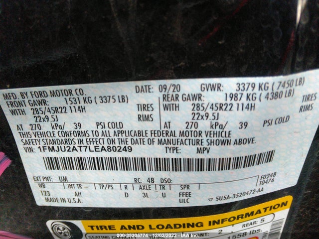 2020 Ford Expedition, VIN: 1FMJU2AT7LEA80249
