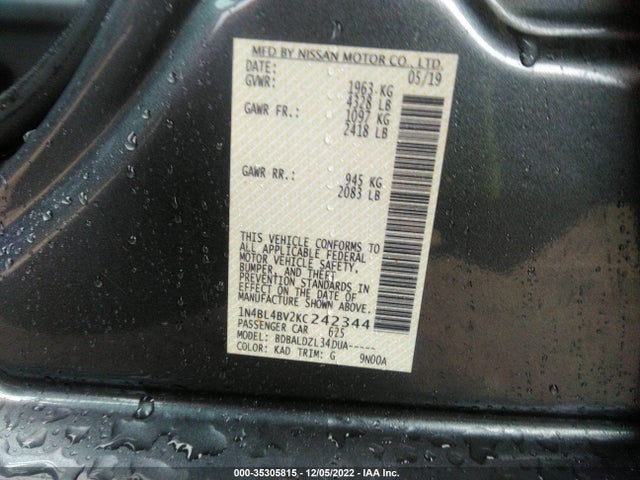 Nissan Altima 2.5 S 2019 1N4BL4BV2KC242344 Image 9