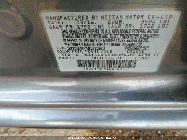 2016 Nissan Versa, VIN: 3N1CN7AP4GL875973