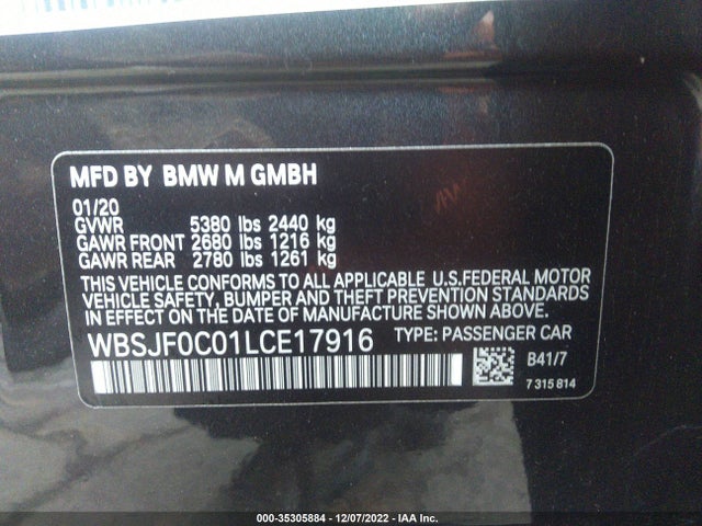 2020 BMW M5, VIN: WBSJF0C01LCE17916