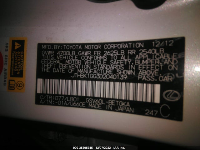 Lexus Es 350 4dr Sdn 2013 JTHBK1GG3D2040139 Image 11