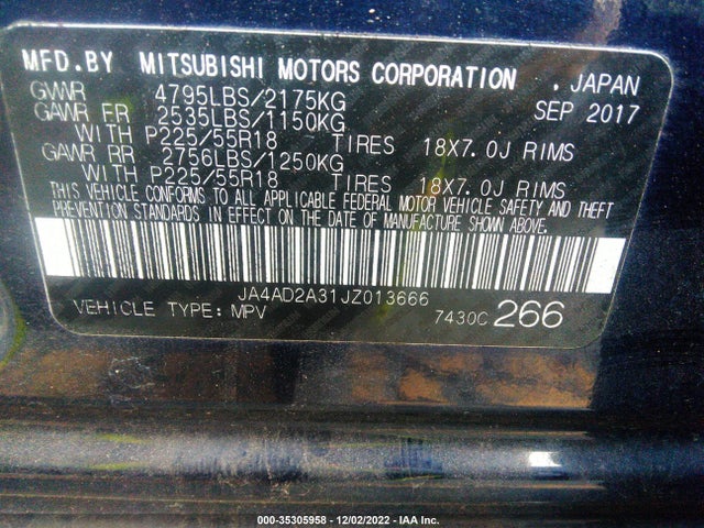 JA4AD2A31JZ013666 Mitsubishi Outlander Es