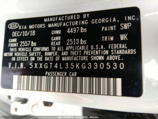 5XXGT4L35KG330530 KIA Optima Lx