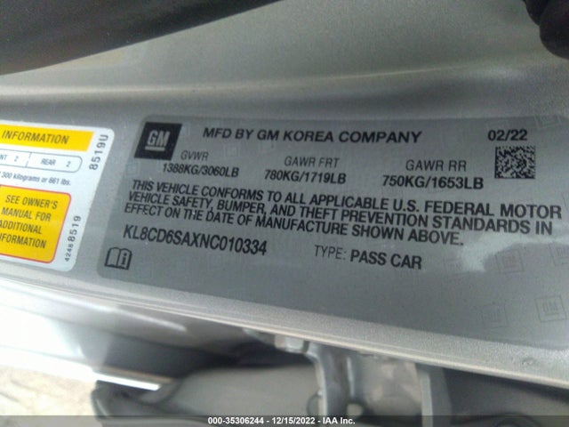 2022 Chevrolet Spark, VIN: KL8CD6SAXNC010334