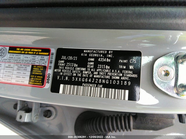 2022 Kia K5, VIN: 5XXG64J28NG103189