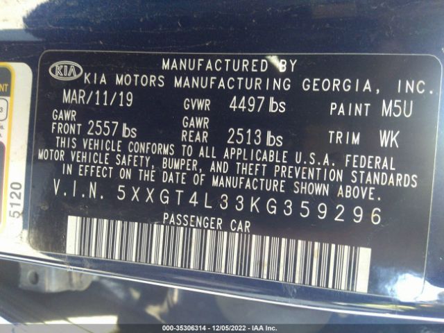 5XXGT4L33KG359296 KIA Optima Lx