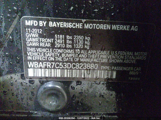 2013 BMW 5 SERIES 535I VIN: WBAFR7C53DC823880