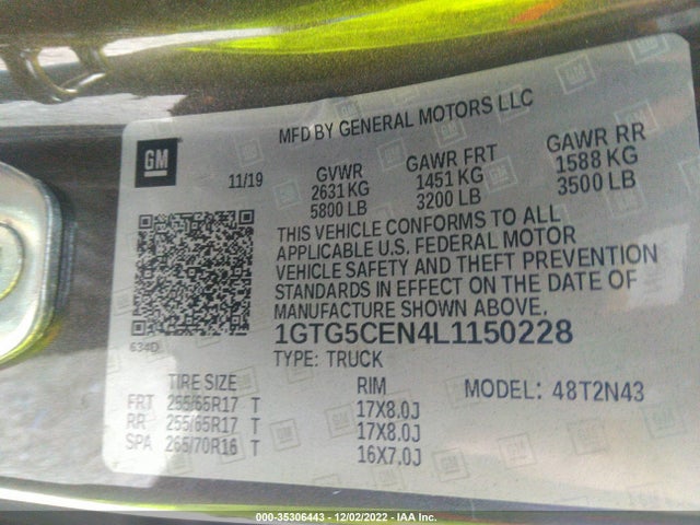 2020 GMC Canyon, VIN: 1GTG5CEN4L1150228