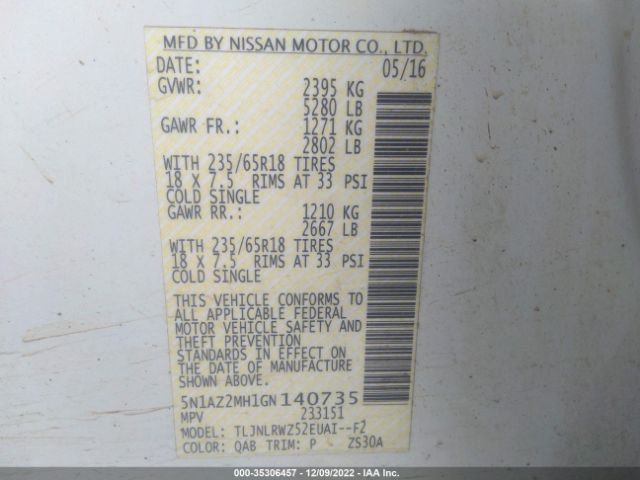 5N1AZ2MH1GN140735 Nissan MURANO SL