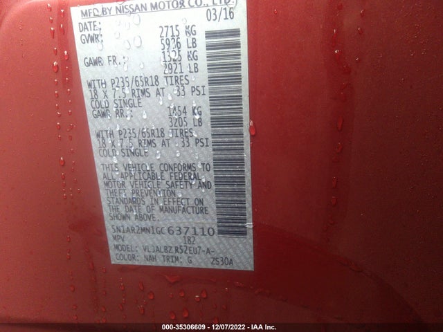 2016 Nissan Pathfinder, VIN: 5N1AR2MN1GC637110