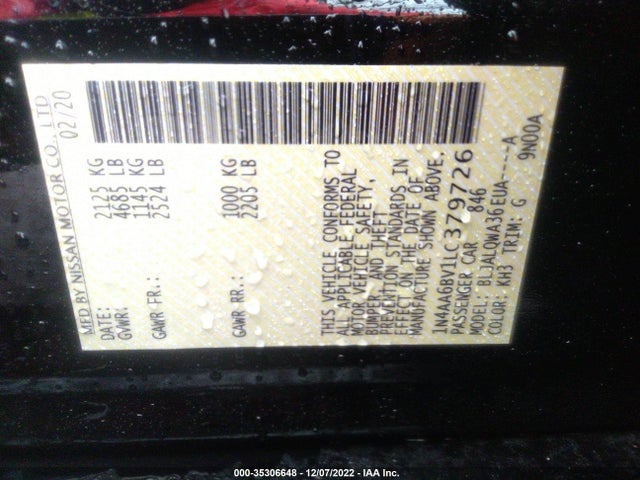 2020 Nissan Maxima, VIN: 1N4AA6BV1LC379726