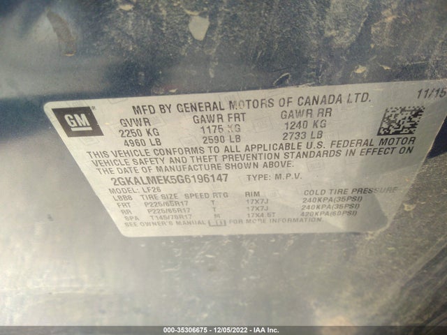 2016 GMC Terrain, VIN: 2GKALMEK5G6196147