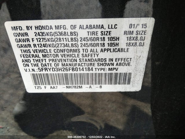 Acura MDX 2015 5FRYD3H26FB014184 Image 9