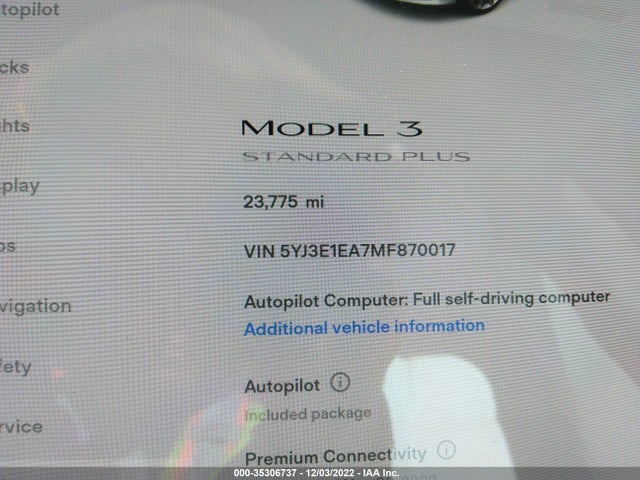 Tesla Model 3 Standard Range Plus 2021 5YJ3E1EA7MF870017 Image 8