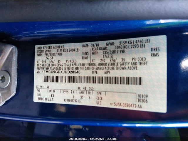 2018 Ford Escape, VIN: 1FMCU9GDXJUD28546