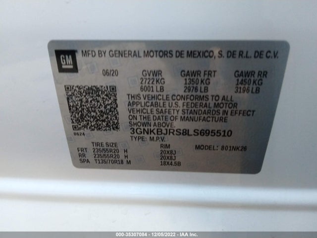 2020 CHEVROLET BLAZER LT VIN: 3GNKBJRS8LS695510