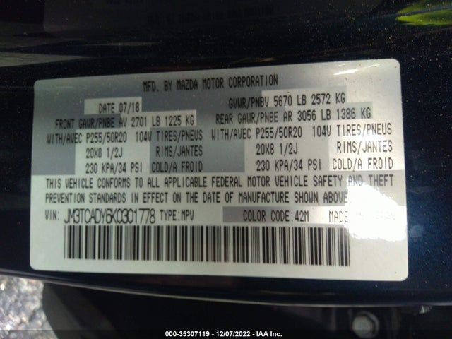2019 Mazda CX-9, VIN: JM3TCADY6K0301778