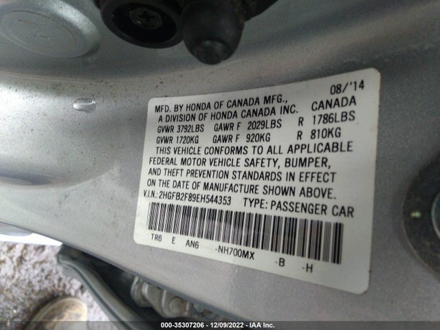 Honda Civic Sedan Ex 2014 2HGFB2F89EH544353 Image 9