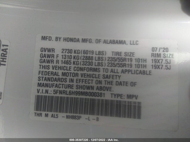 Honda Odyssey Elite 2021 5FNRL6H99MB000381 Image 9
