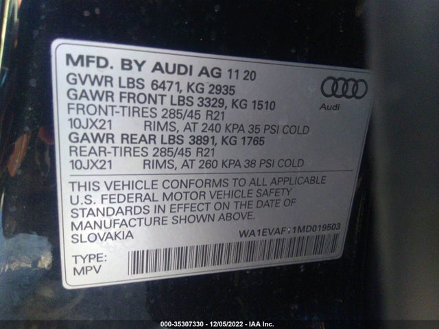 2021 Audi Q8, VIN: WA1EVAF11MD019503
