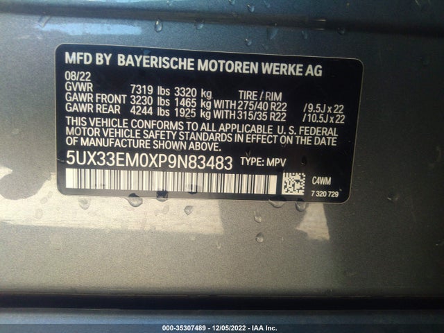 2023 BMW X7, VIN: 5UX33EM0XP9N83483