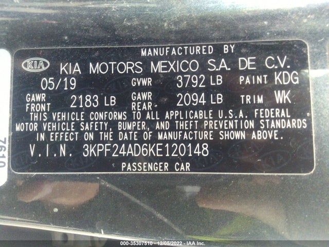 2019 Kia Forte, VIN: 3KPF24AD6KE120148
