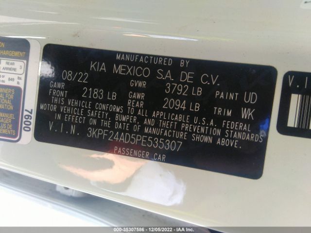 3KPF24AD5PE535307 KIA FORTE LX