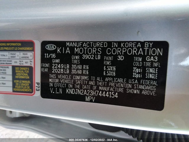 2017 Kia Soul, VIN: KNDJN2A23H7444154