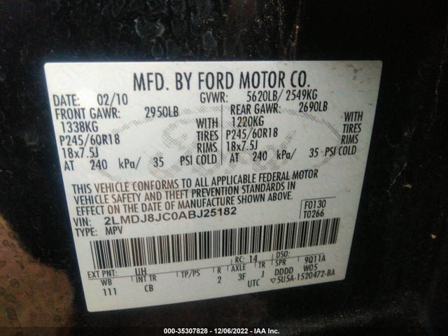 Lincoln MKX 2010 2LMDJ8JC0ABJ25182 Image 9