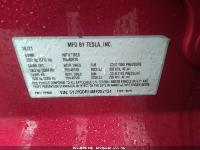 Tesla Model Y Long Range 2021 5YJYGDEE4MF287134 Image 9