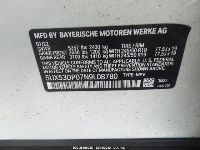 BMW X3 Xdrive30i 2022 аукцион фото