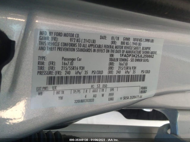 2018 Ford Focus, VIN: 1FADP3K25JL259862